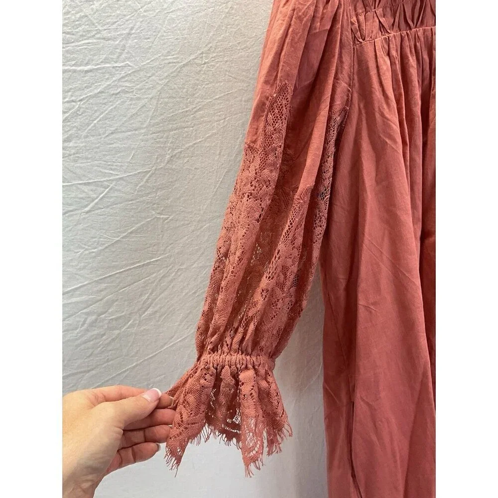 By Anthropologie SM Lace Tunic‎ Dress Clay/ mauve earthy short sleeve Romantic - Picture 6 of 15